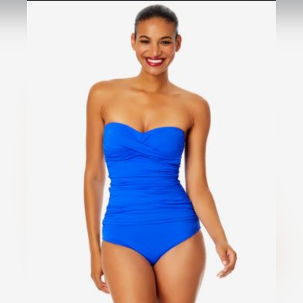 Anne Cole Women's Twist Front Shirred One Piece Swimsuit Size 16. Worn Once!